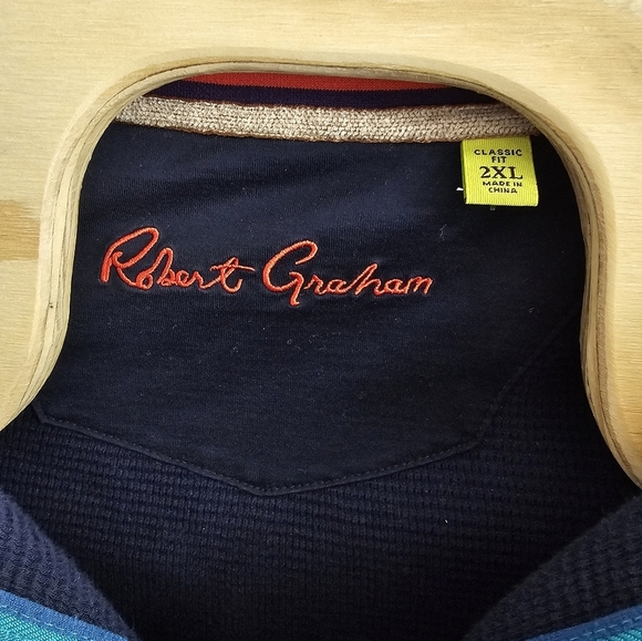 Robert Graham Navy Blue Cotton Sweater Mock Neck 1/4 Zip Pinstripe Men’s 2XL - Picture 2 of 4